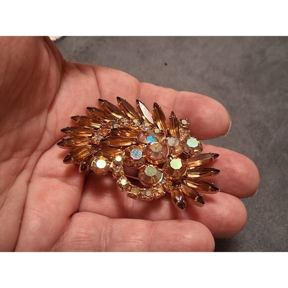 Vintage Weiss Champagne & Pink AB Rhinestone Brooch - Picture 5 of 8